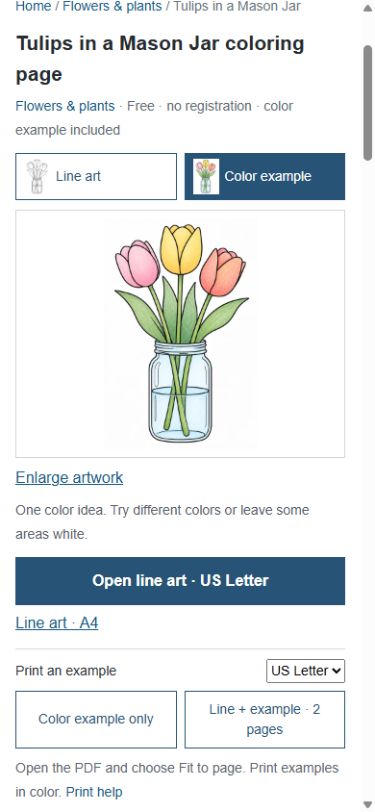 Artwork page showing the example and PDF choices