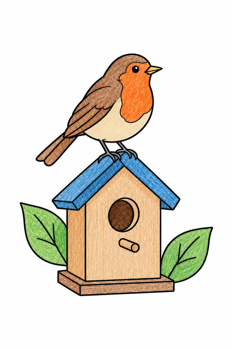 Robin on a Birdhouse color example