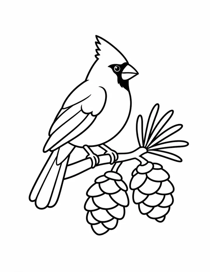 Cardinal beside Pinecones line art