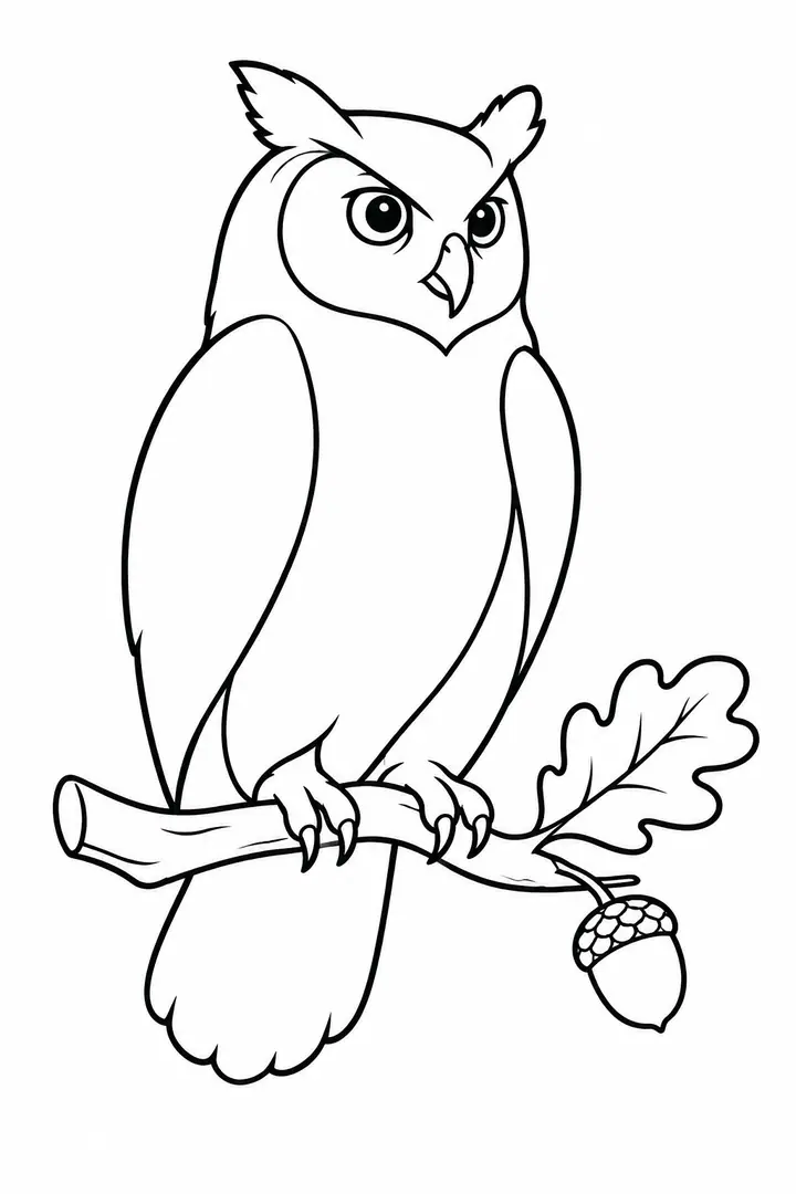Owl on an Oak Branch line art