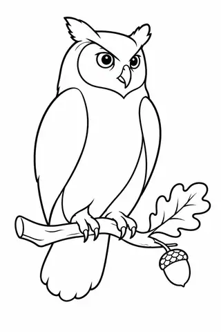 Owl on an Oak Branch