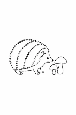 Hedgehog beside Mushrooms