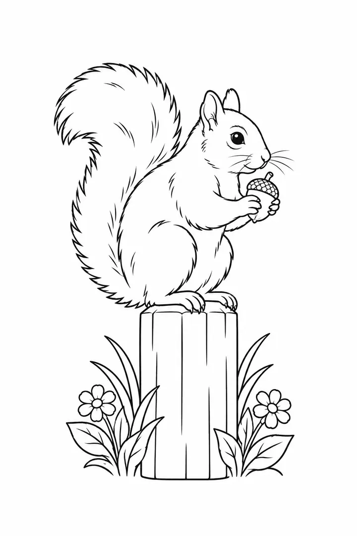 Squirrel on a Garden Fence line art