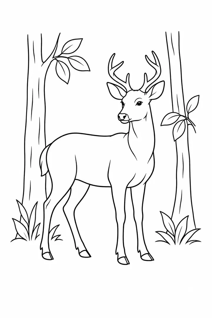 Deer in a Woodland Clearing line art