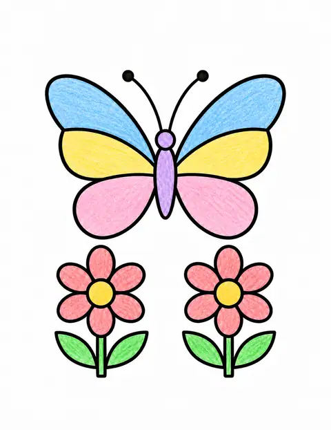 Butterfly above Daisies color example