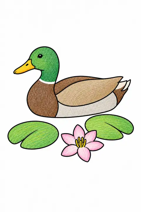 Duck beside Water Lilies color example
