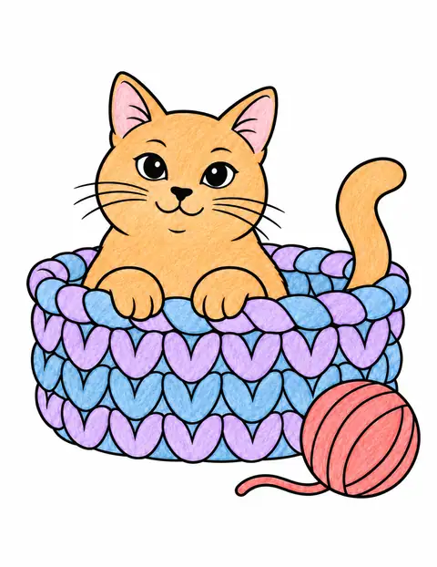 Cat in a Knitted Basket color example