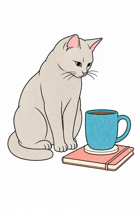 Cat beside a Coffee Mug color example