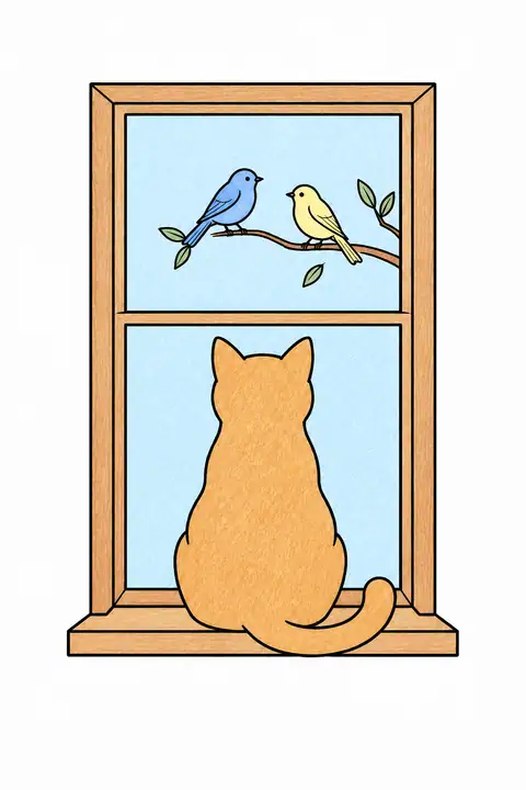 Cat Watching Birds color example