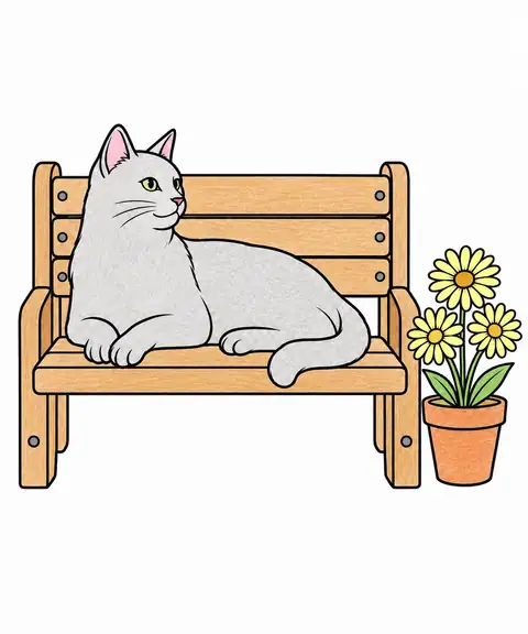 Cat on a Garden Bench color example