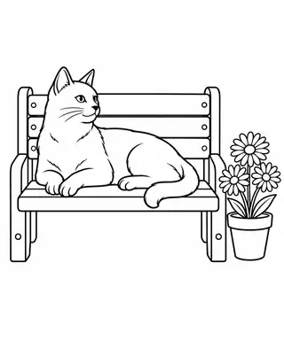Cat on a Garden Bench