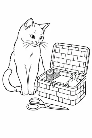 Cat beside a Sewing Basket