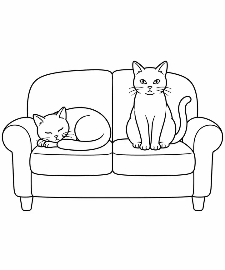Two Cats on a Sofa line art
