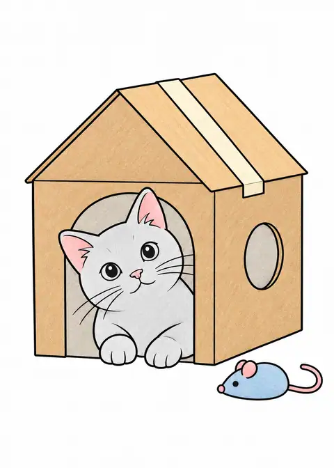 Cat in a Cardboard House color example