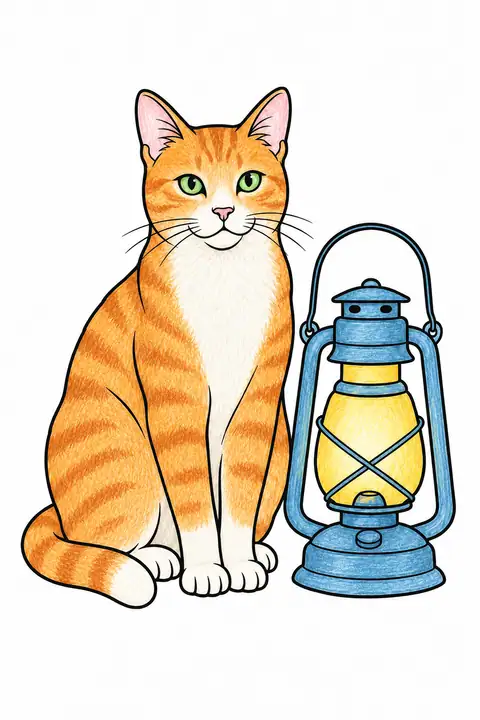 Cat beside a Lantern color example