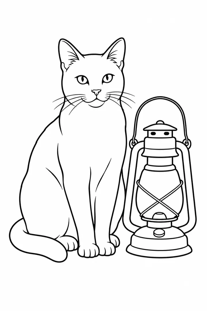 Cat beside a Lantern line art