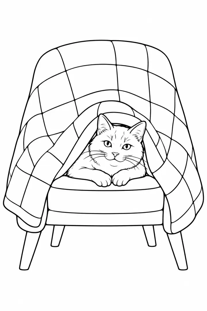 Cat beneath a Quilt line art