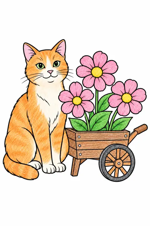Cat beside a Flower Cart color example