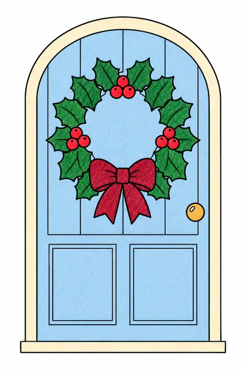 Christmas Wreath on a Door color example