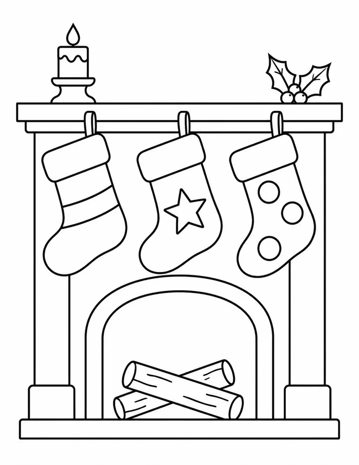 Stockings on a Mantel line art