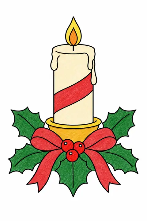 Christmas Candle and Holly color example