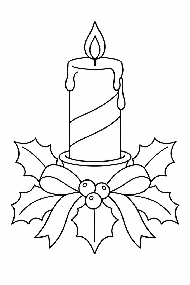 Christmas Candle and Holly line art