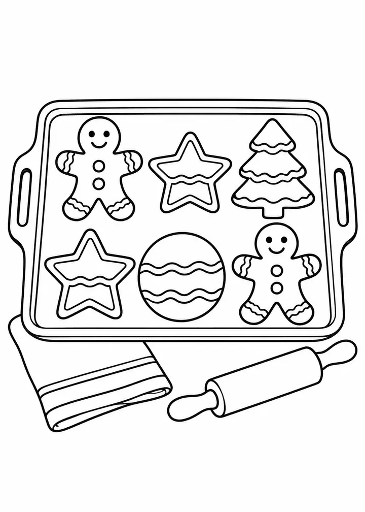 Gingerbread Cookies on a Tray line art