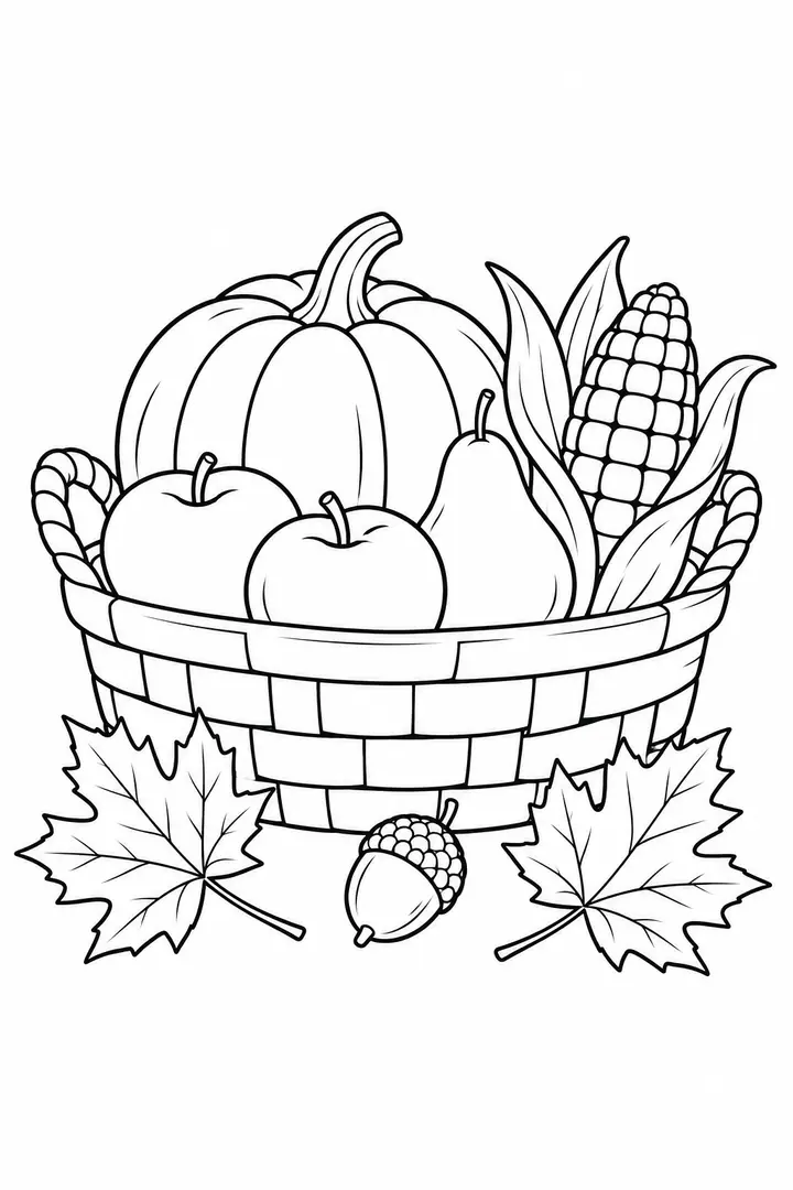 Thanksgiving Harvest Basket line art