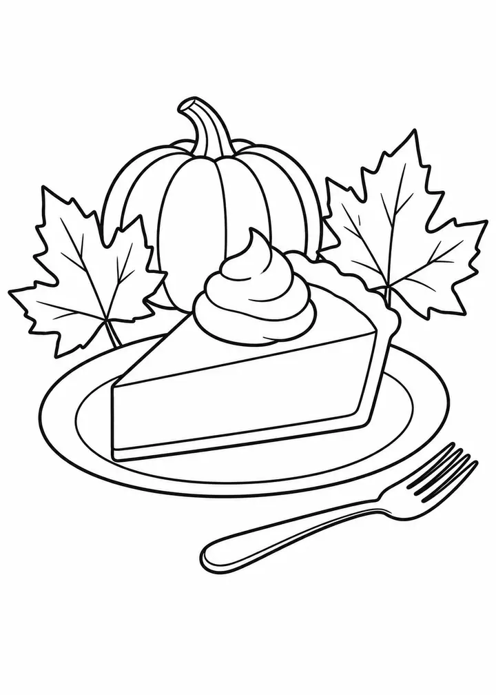 Pumpkin Pie and Fall Leaves line art