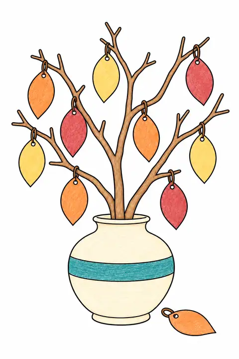 Gratitude Tree with Blank Leaves color example