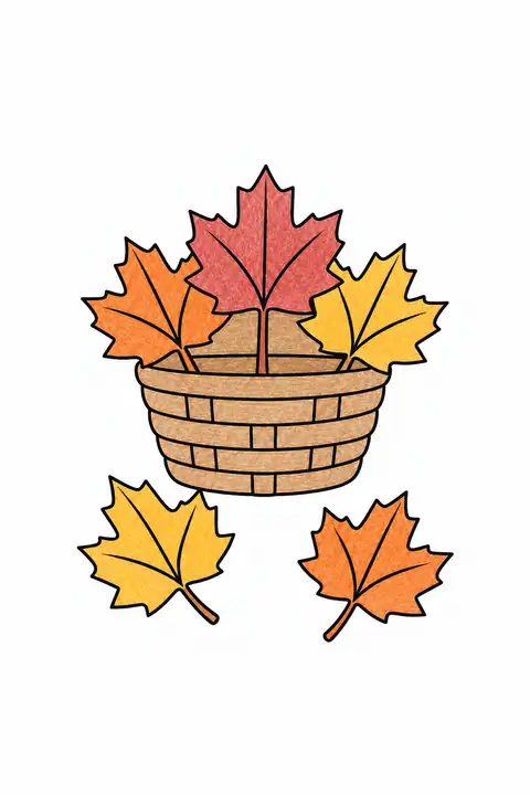Maple Leaves around a Basket color example