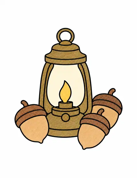 Acorns beside a Lantern color example