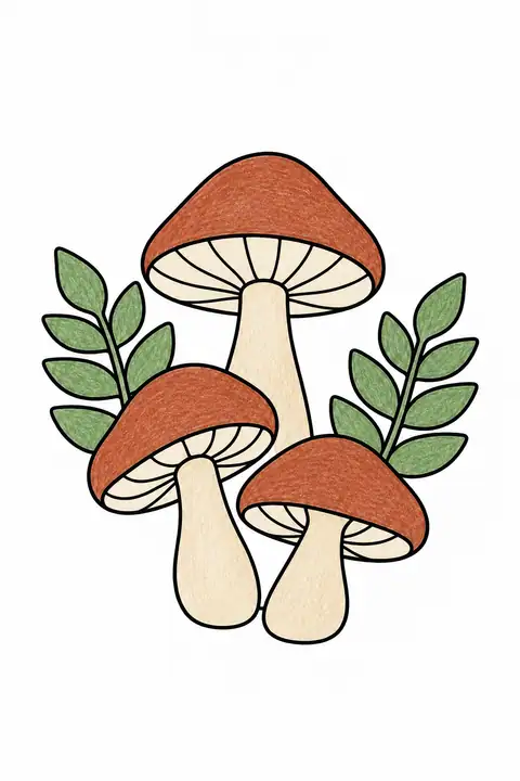 Mushrooms and Ferns color example