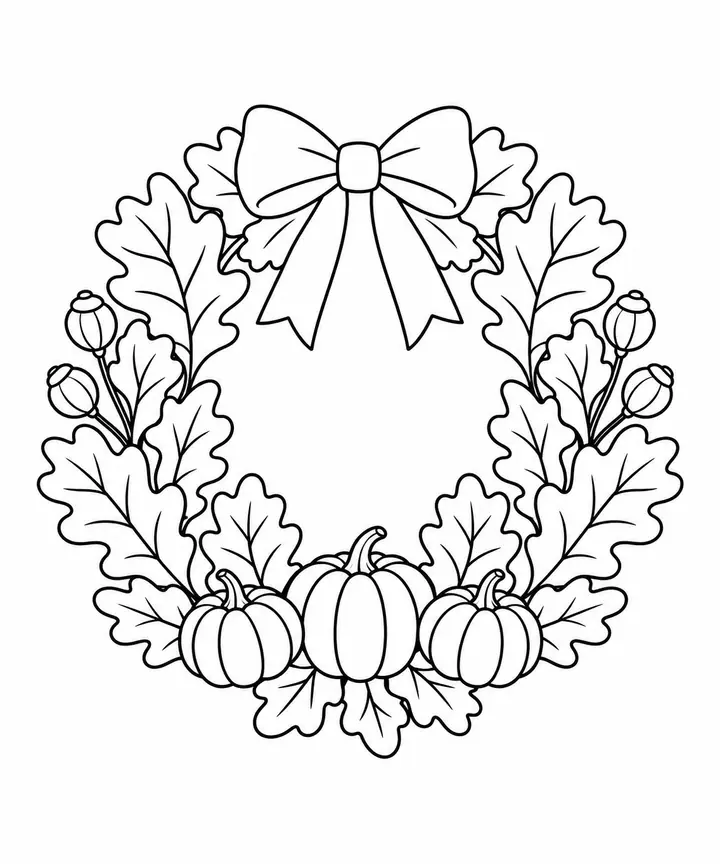 Autumn Harvest Wreath line art