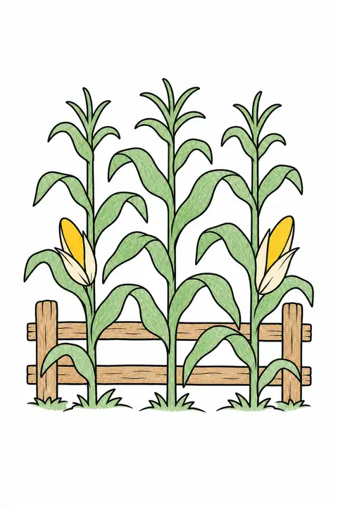 Corn Stalks beside a Fence color example