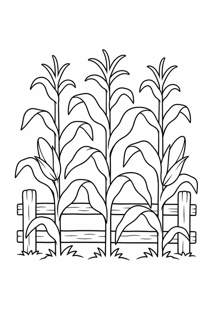 Corn Stalks beside a Fence line art