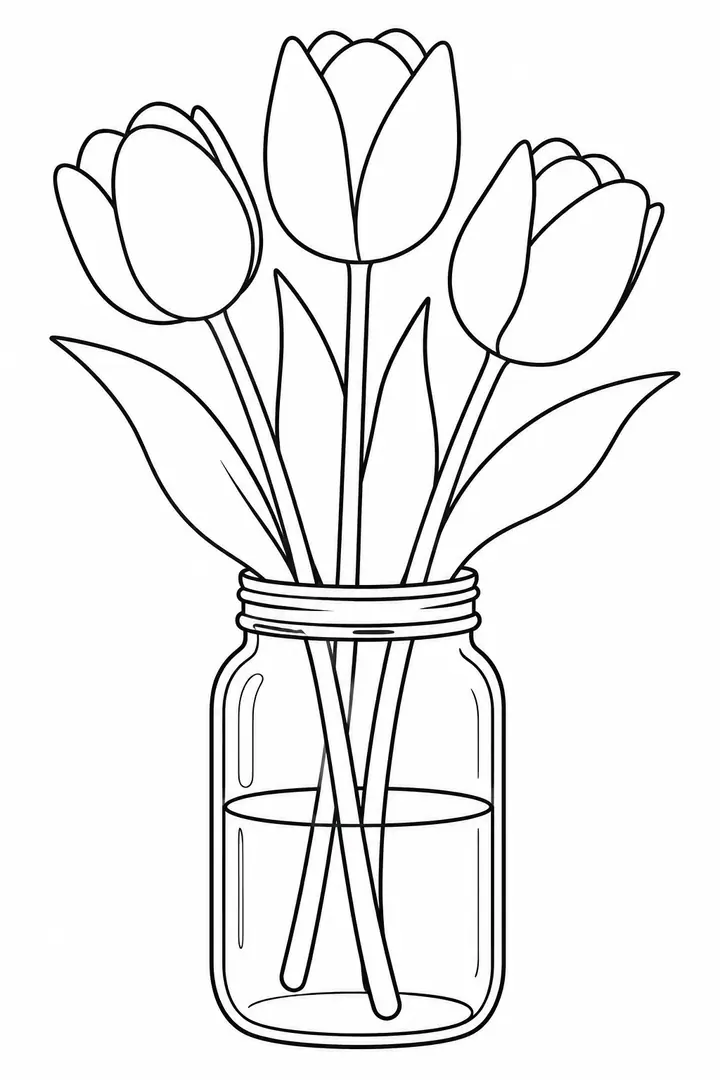 Tulips in a Mason Jar line art