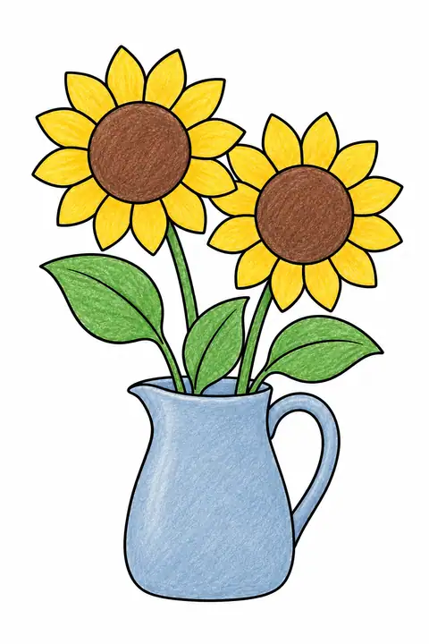 Sunflowers in a Pitcher color example