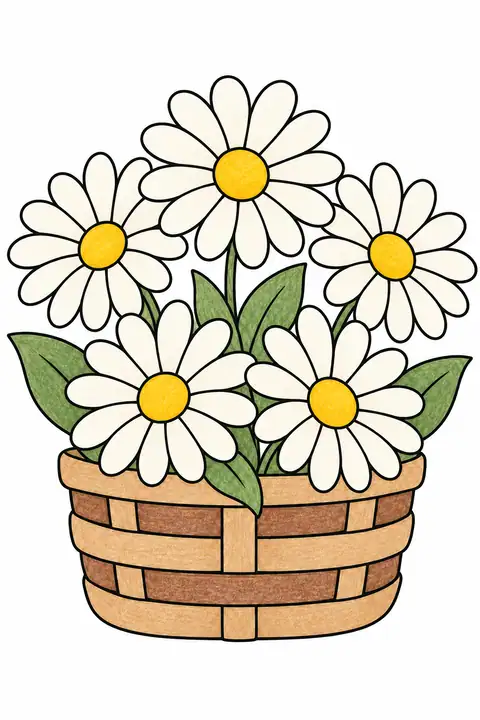 Daisies in a Woven Basket color example