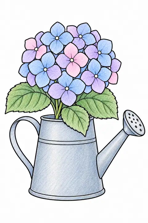 Hydrangeas in a Watering Can color example