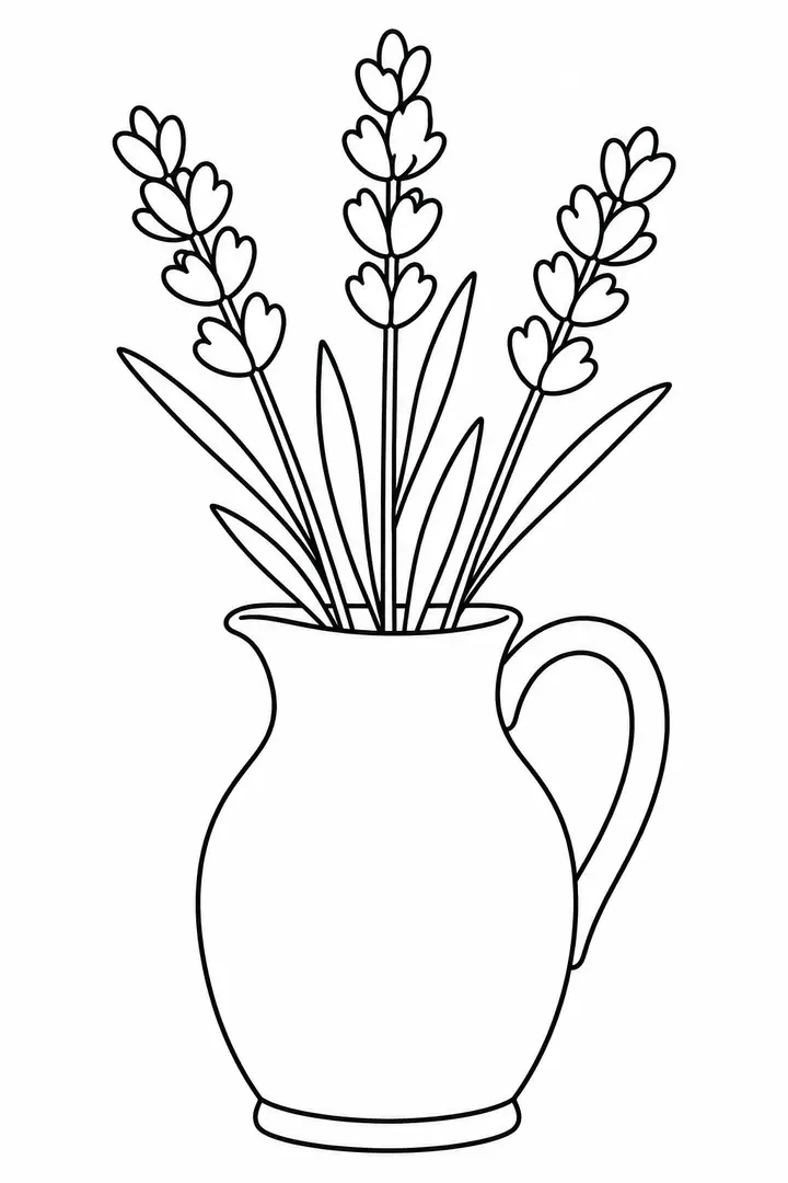 Lavender in a Ceramic Jug line art