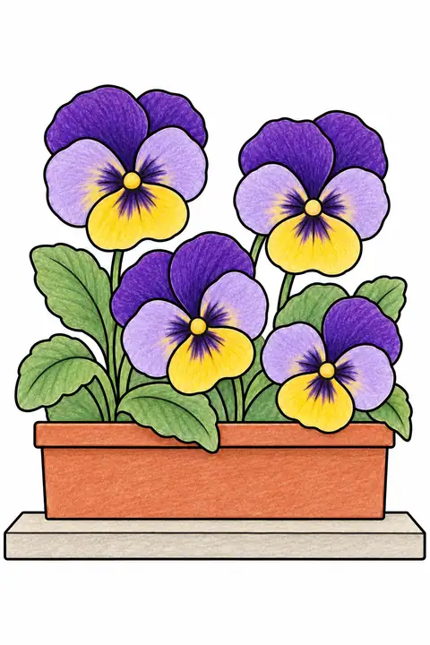 Pansies in a Window Box color example