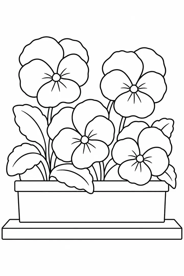 Pansies in a Window Box line art