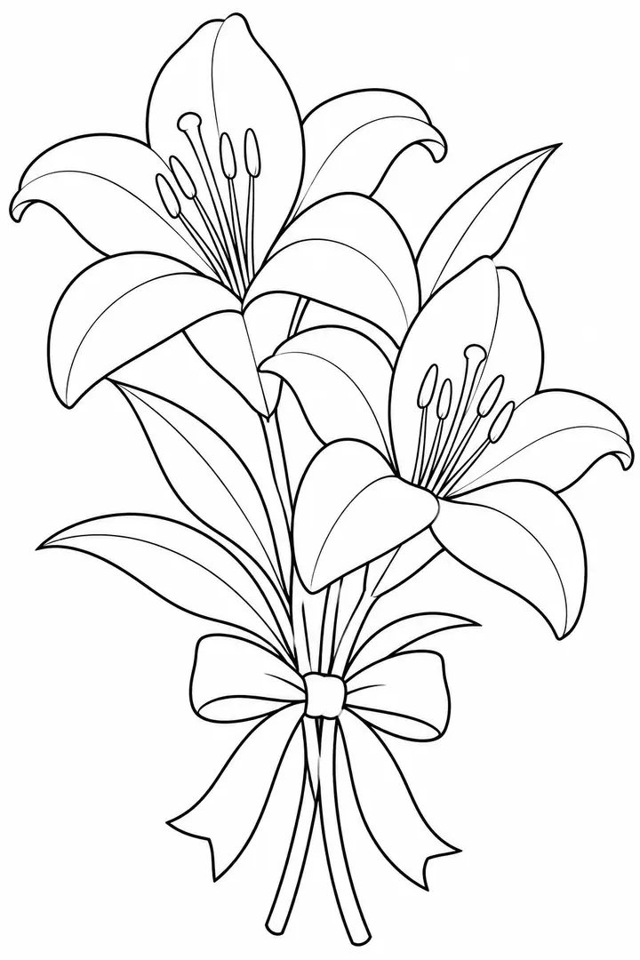 Lilies with a Ribbon line art