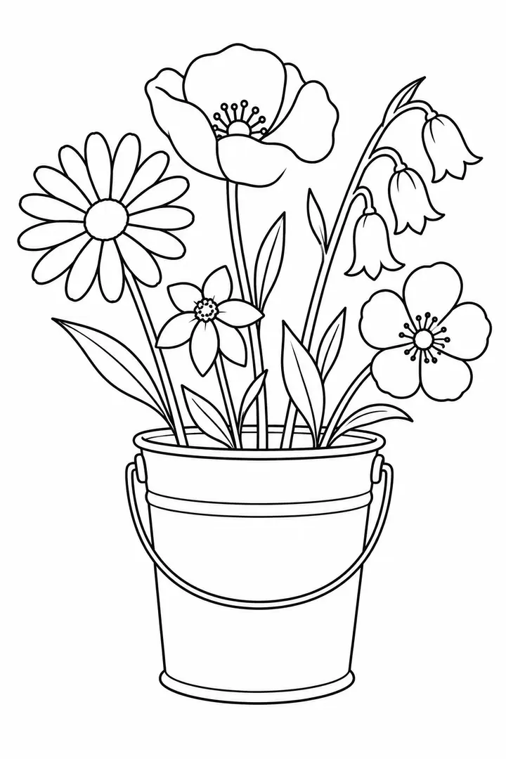 Wildflowers in a Bucket line art