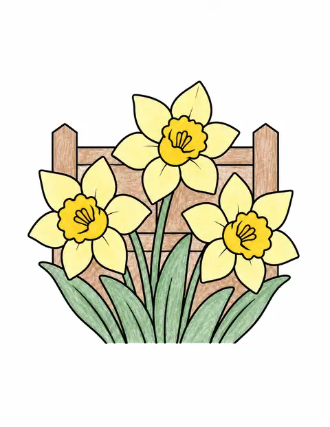 Daffodils beside a Fence color example