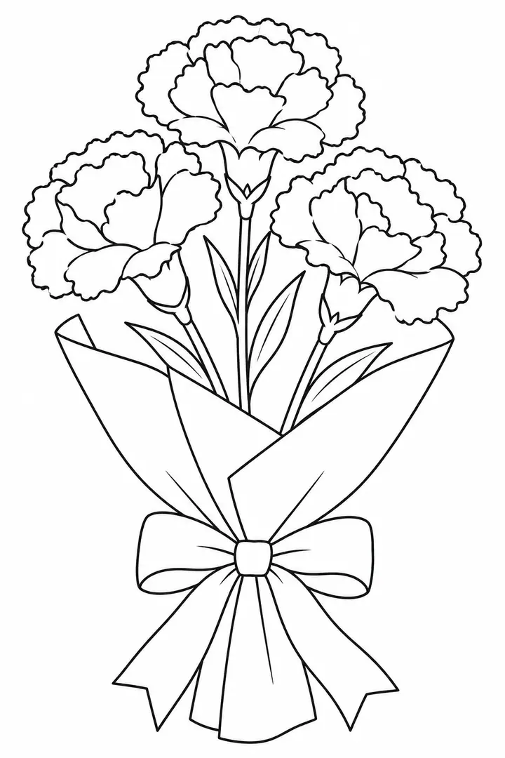 Carnations in a Gift Wrap line art