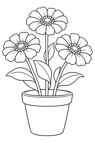 Zinnias in a Clay Pot
