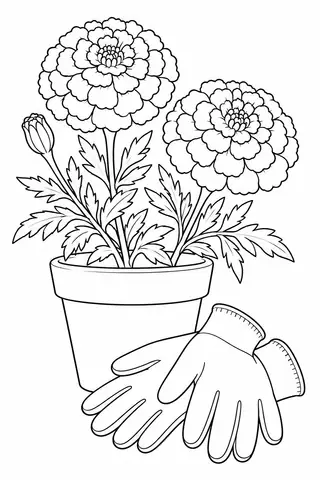 Marigolds beside Garden Gloves