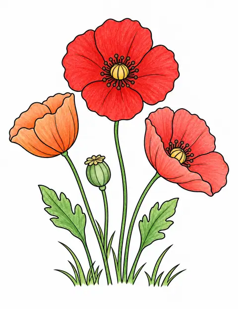 Poppies in a Meadow color example